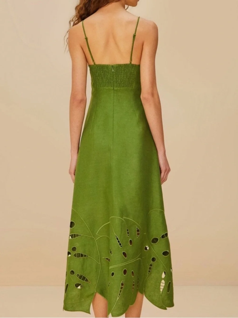 FARM Rio Green Spaghetti-Strap Midi Dress with Leaf Cutouts - Picture 2 of 6